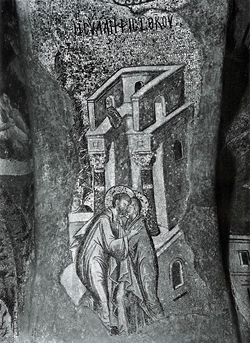 Istanbul, S. Salvatore in Chora, endonartece, arco trasversale tra la prima e la seconda campata, Incontro tra Gioacchino ed Anna