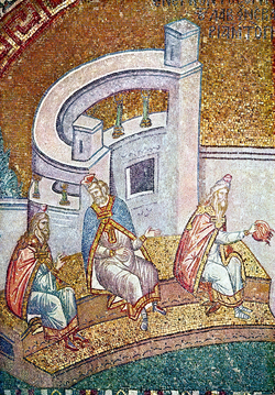 Istanbul, S. Salvatore in Chora, endonartece, campata terza, parete occidentale, lunetta, La Vergine riceve la matassa tinta di porpora, part.
