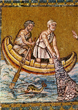 Ravenna, S. Apollinare Nuovo, La chiamata di Pietro e Andrea, part.