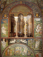 decorazione musiva parietale di S. Vitale, Cantharoi con tralci di vite e colombe